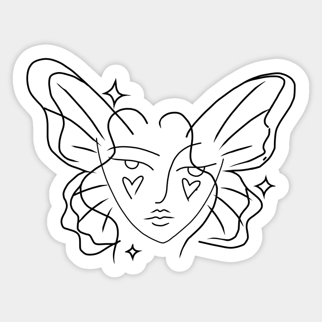 fairy woman fine line drawing hearts stars Sticker by saraholiveira06